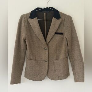 THML Equestrian Knit Blazer Taupe Crest Buttons Elbow Patches Small